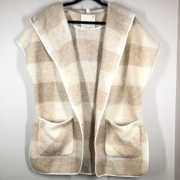 Aritzia Wilfred Free Lowther Jacket Italian Wool Hooded Sweater Tan Plaid M